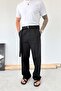 Black Belt Detailed Baggy Linen Trousers - 3