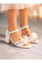 Ankle-Tied Shiny Glitter Bow Detailed Heeled Evening Dress Shoes for Young Girls - 3