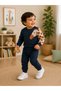 Boy's Giraffe Printed Navy Blue Tracksuit Set Long Sleeve Sweatshirt Cotton Casual Sports Seasonal 2-Piece Set - 3