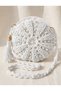 Pearl Embellishment Detailed Round Macaron Straw White Color Bag / Handmade Bohemian Crossbody Bag - Hand Knitted Embroidered - 3