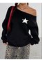 Vintage Mini Star Printed Oversized Women's Boat Neck Sweatshirt