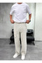 Men's Belt Detailed Linen Baggy Trousers - 3