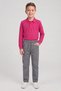 Boys' Fuchsia Long Sleeve Polo Collar T-Shirt Gray Ribbed Waist Canvas School Pants Bottom Top Set School Outfit - 2