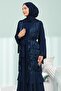 Navy Blue Skirt Layered Ruffled Double Abaya Set - 4