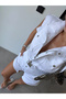 Women's White Buckle Belted Denim Shorts Jumpsuit 8062 - 3