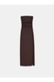 91639 Strapless Slit Detailed Dress-Dark Brown - 5