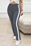 Women's High Waist Side Striped Detail Slit Viscose Two Thread Pants
