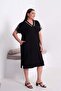 Women's Black Clover Patterned Sleeve Detailed Combed Cotton Stylish Dress - 4