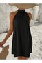 Women's Halter Neck Casual Mini Dress (Without Belt) - 3