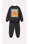 Boy's Dinosaur Printed 3 Thread Fabric Tracksuit Set - 3
