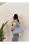 Women's Blue Large Size Shoulder Bag with Staple Detail, Soft Leather Look, Suitable for Daily University and Office Use, Hobo Bag - 2