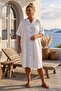White High Collar Short Sleeve Buttoned Hidden Pocket Embroidered Casual Woven Dress 105 75 - 3