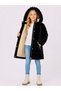 Girl's Black Plush Hooded Long Inflatable Coat with Zipper Pockets 10-15 Years Old - 2