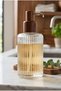 Striped Glass Liquid Soap Dispenser with Wooden Pump - Bathroom and Kitchen Countertop Dishwashing Liquid Dispenser - 4