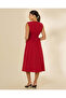 Women Red Pintuck Waist Midi Dress - 3