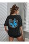 Women's Black Butterfly Printed Oversize T-Shirt