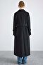 Metal Buttoned Double-Breasted Long Coat Black 3167 - 7