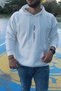 Men's Vertical Printed White Hooded Hoodie Sweatshirt - 3
