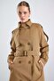 Water Repellent Trench Coat with Patchwork and Stitching Detail Kamel 6879 - 3