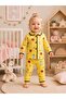 Baby Girl Buttoned Long Sleeve Pajama Set Yellow Patterned Top and Bottom 2-Piece Set 100% Cotton - 3