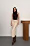 Women's Beige High Waist Slit Decorated Pencil Cut Midi Skirt - 2