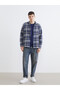Xside Navy Blue Regular Fit Plaid Wool Blend Men's Lumberjack Shirt - 2