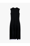 Sleeveless Crew Neck Draped Low Waist Long Dress with Stitching Detail - 6