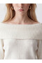White Boat Neck Women's Knitwear Sweater - 3