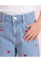 Girls Blue Striped With Hearts Embroidery Wide Leg Jeans - 3