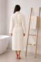 Eldy Women's Bathrobe Set, 3 Pieces, 100% Cotton Certified Shawl Stripe Bathrobe Set - Cream Color - 4