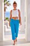 Blue Pocketed Thin Belted Elastic Waist Baggy Leg Linen Look Woven Trousers 95 62 - 5