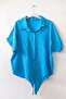 Blue Shirt Collar Short Sleeve Buttoned Embroidered Hem Tie-Up Casual Cotton Crop Woven Blouse 55 63 - 2