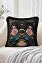 Fringed Throw Pillow Cover with Bee Figure and Floral and Leaf Motifs - Bohemian Retro Tassel Pillowcase
