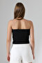 Slim Fit Jacquard Vienna Front 4-Button Women's Strapless Crop Tank Top 22057 Black - 4