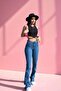Medium Blue Denim Women's Spanish Flare Jean Pants - 2