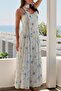 Blue Scarf Detail Strappy, Flower Patterned Long Dress 3449 - 4