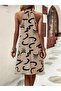 Women's Off-The-Shoulder Ring Neck Collar Patterned Short Single Jersey Dress - 4