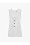 Heart Jewel Button Detail Square Neck Sleeveless A-Line Mini Dress