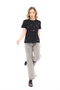 Women's Design Denim T-Shirt Black Crew Neck Blouse with Sequin and Bead Embroidery Detail - 6