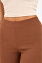 Corded Fabric Ribbed Knit Flared Leggings High Waist E Stretchy Casual Comfortable Pants - Brown - 3