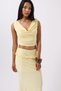 Women's Yellow Low Waist Ruffle Detailed Stretch Fabric Straight Draped Long Maxi Skirt - 3