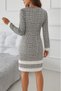Women's Long Sleeve Round Neck Hem Striped Detail Mini Woven Dress - 2
