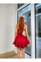 Women's Red Lined Satin Mini Dress with Corset Detail and Shorts Yel0323 - 3