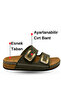 Women's slippers - comfortable thick sole leather ethnic pattern women's slippers with velcro strap in khaki - 8