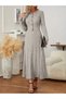 Women's long sleeve front button blouse and high waist a-line long skirt raised rib knit double set - 5