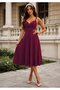 Women's strapless, crossover neckline, midi janjan crepe dress - 3