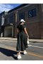 Women's Short Sleeve V-Neck Pleated Long Janjan Crepe Dress - 3