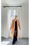 Women's Camel Belted Midi Coat Jacket Lapel Collar Pocket Long Sleeve Woven Outerwear - 2