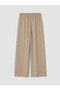 Ozmarka New Season Beige Large Size Linen Blend Women's Trousers - 5