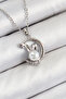 Special_316L Steel Pearl Detailed Crescent Rabbit Model Silver Color Women's Necklace